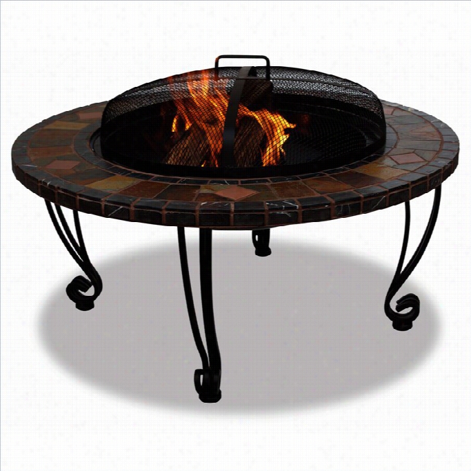 Uniflame Wood Glowing Steel Outdoor Fireeplace With Slate Manntel