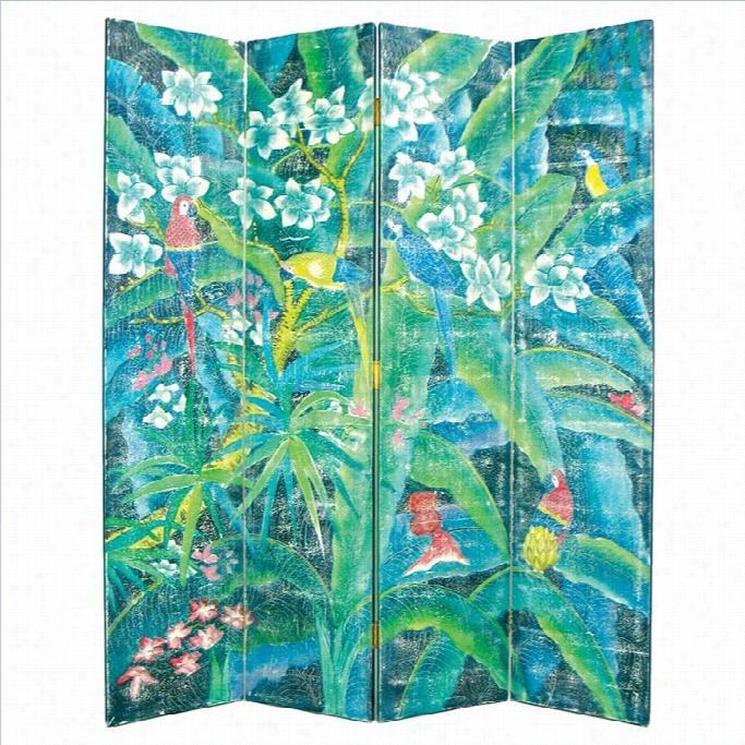 Wayborn Hand Painted 4 Panel Parrot Room Divider