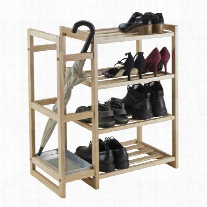 Winsome Isabel Shoe Rack With Umbrella Stnd And Tray In Natural