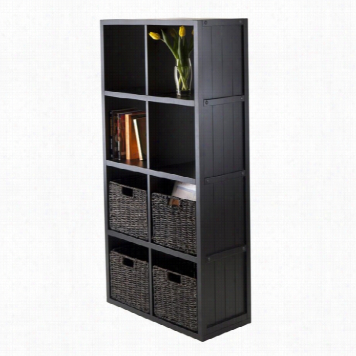 Winsome Timotyy 5pc 4x2 Wainscotkng Shelf With 4 Husk Baskets In Black