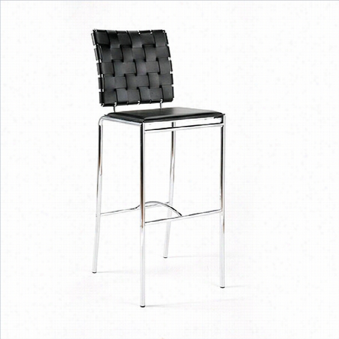 30 Bar Stool In Woven Black Leather