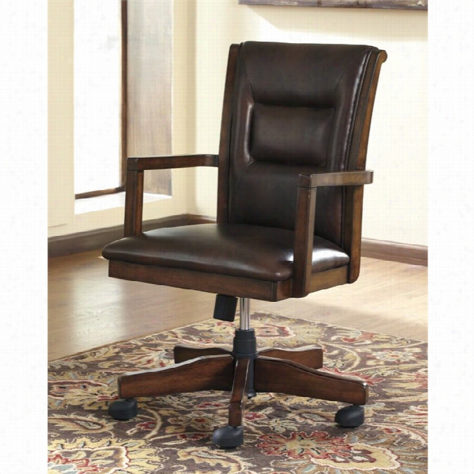 Ashley Devrik Faux Leather Adjustable Swivel Office Chair In Brown