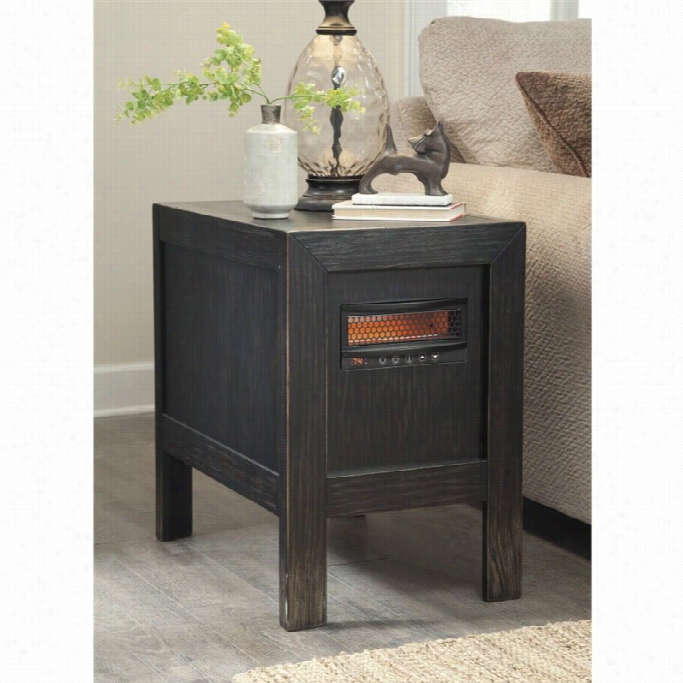 Ashley Gavelstoon Chair Side End Table With Heater In Rubbed Black