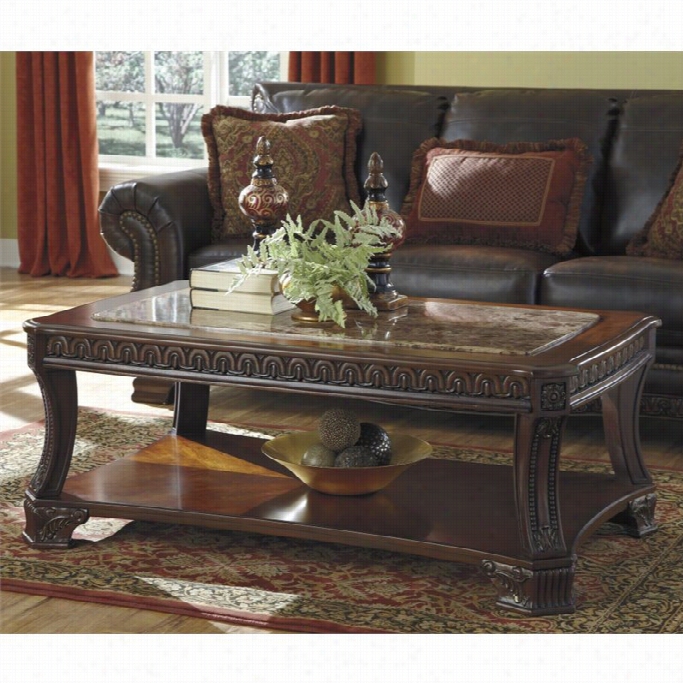 Ashley Leeole Faux Marble Rectangular Coffee Table In Brown