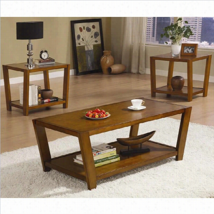 Coaster 3 Piece Contemporary Occasional Table Set In Medium Brown