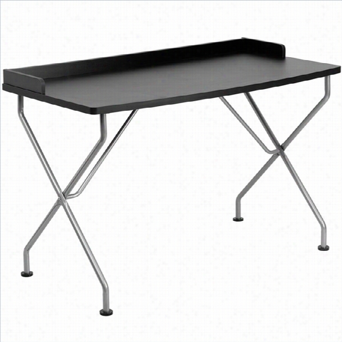 Flsah Furniture Coputer Desk With Silver Frame In Black