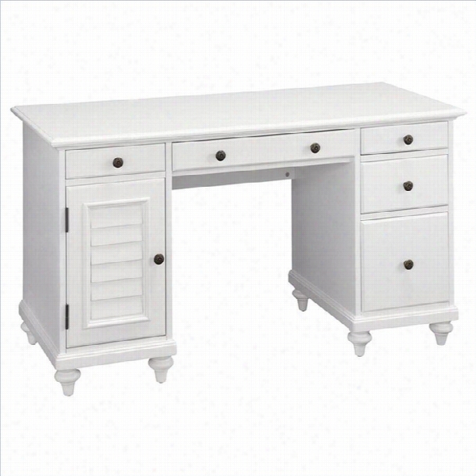 Home Styles Bermuda Ppedestal Desk In Brushed White