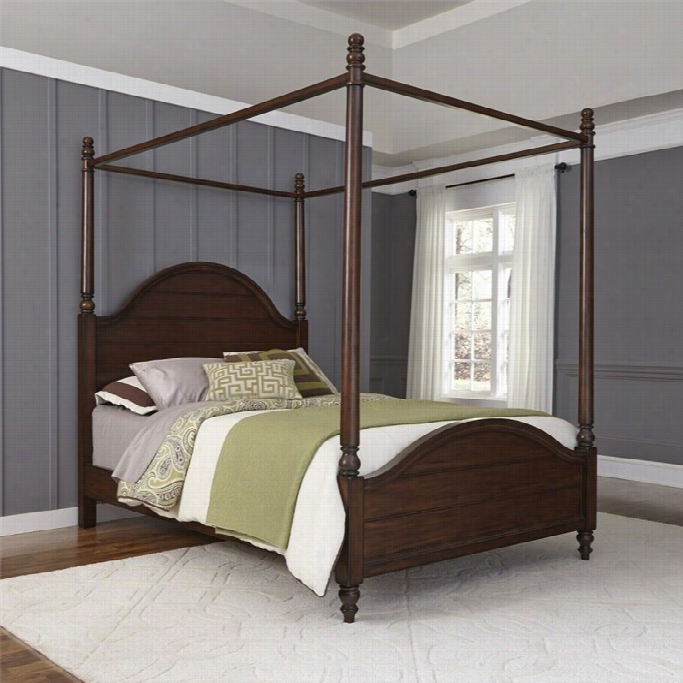 Home Styles Country Comfort Queen Canopy Bed In Aged Bourbon