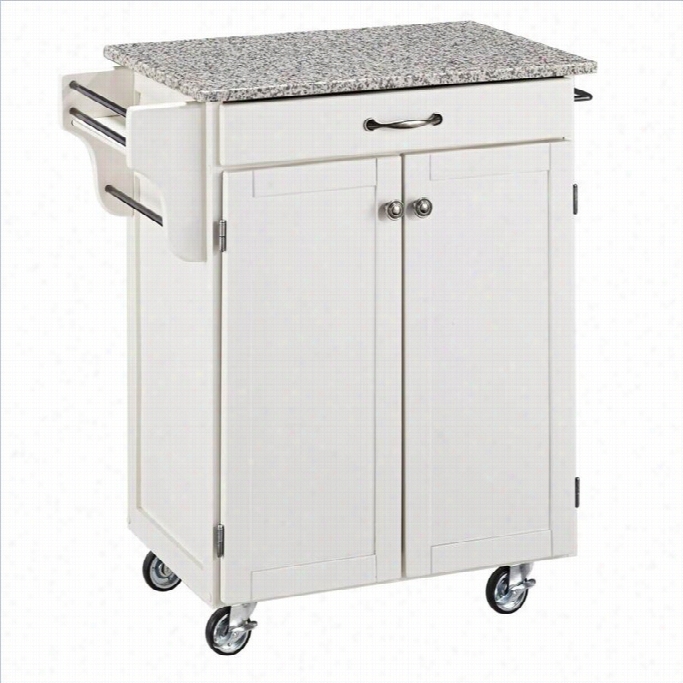 Hoke Styles Furniture White Wood Cart With Salt Aand Pepper Granite Top