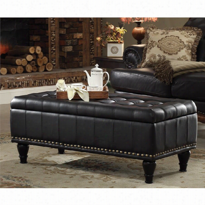 Inspired By Bassett Caldwell Sstorage Leather Ottoman In Black