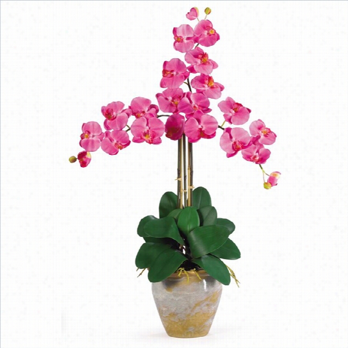 Nearly Unaffected Triple Phalaenopsis Silk Orchid Flower Arrangement In Dark Pink
