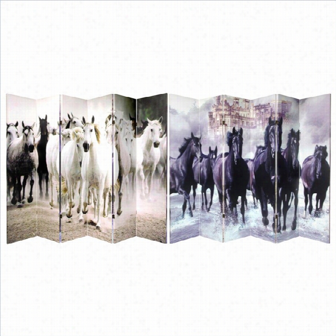 Orienatl Furniture 6' Tall Horses Room Divier In Multicolor