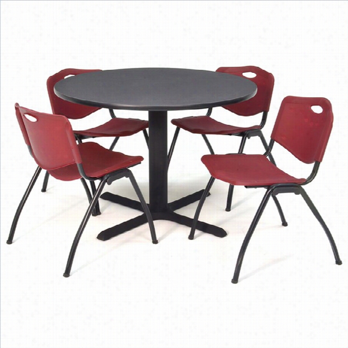 Regency Round Table With 4 M Stack Chairs  In Grey And Burgundy-30 Inh