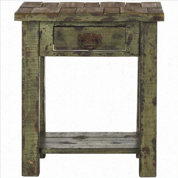 Safavieh Alfred Fir Wood End Table  In Antique Green