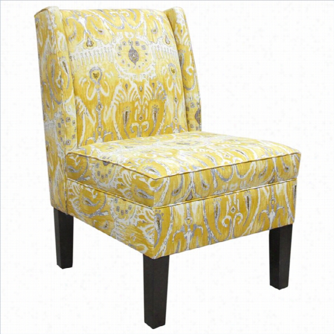 Skyline Furniture Cotton Wingback Silpper Chair In Yellow Floral Pattern