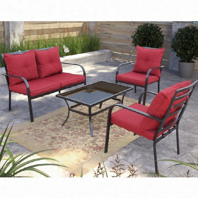 Sonax Corliving Patio Conversation 4 Piece Set In Black And Red