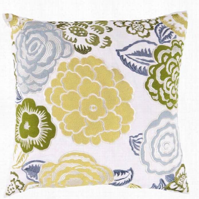 Surya Botanical Down Fill 22 Square Pillow In Lime And Slate