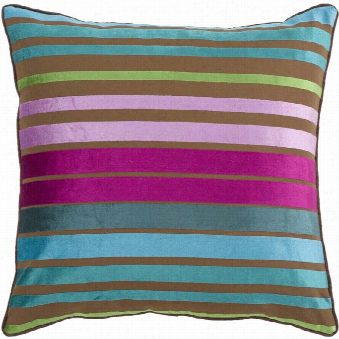 Surya Velvet Stripe Down Fill 22 Square Pillow In Teal