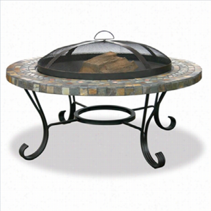 Uniflame Wood Burning  Slate Tile And Stone Fire Pit With Copper Accents