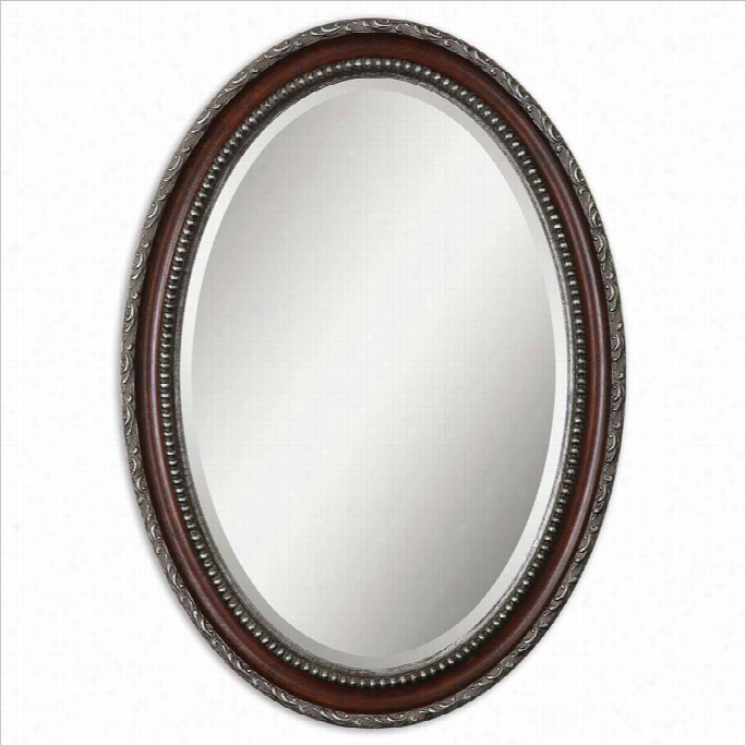 Uttermost Montrose Oval  Silver Mirror In Distressedd Dark Mahogany