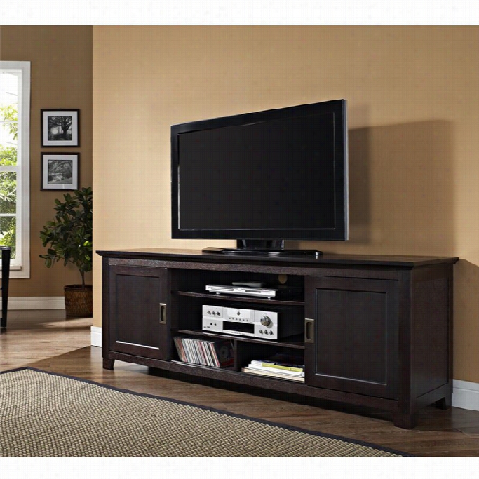 Walker Edison 70 Wood Tv Console With Sliding Doors In Espfesso