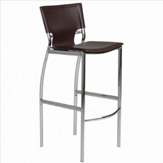 30 Bar Stool In Brown Leather And Chrome