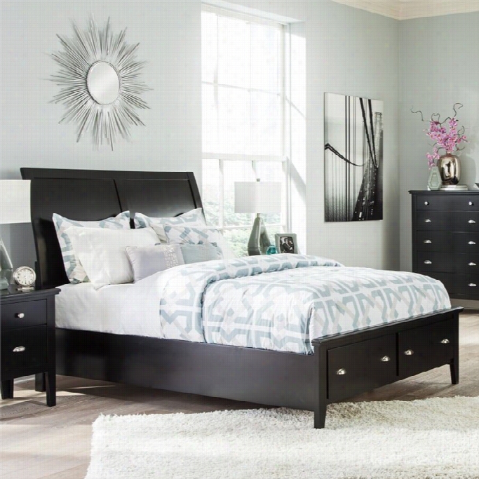 Ashley Braflin Wood Sleigh Drawer Bed In Black