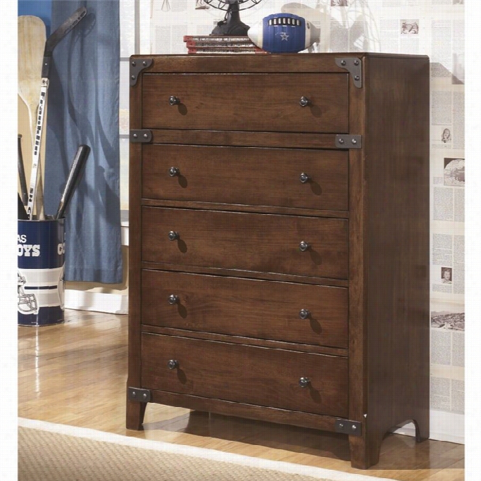 Ashley Delburne 5 Drawer Wood Chest In  Brown