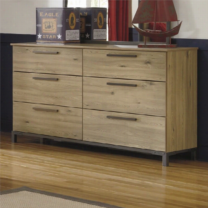 Ashley Dexifield 6 Drawer Wood Double Dresser In Dry Broown