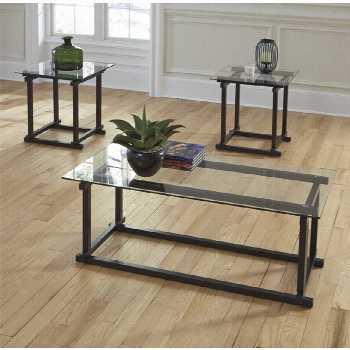 Ashley Vonarri 3 Piece Glass Coffee Table Set In Black