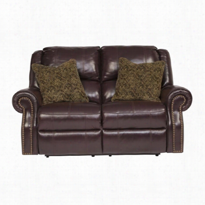 Ashley Walworth Leather Reclining Loveseat In Blackcherry