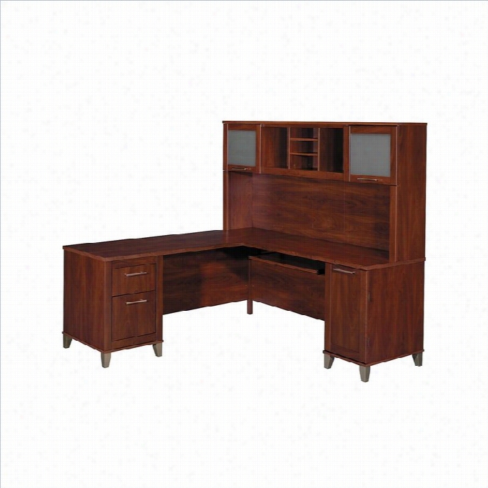 Bush Somerset 71 L Shaped Computer Desl With Hutch In Hansen Cherry