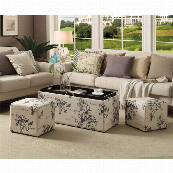 Convenience Concepts Sheridan Storae Bench With Ottomans In Botanical