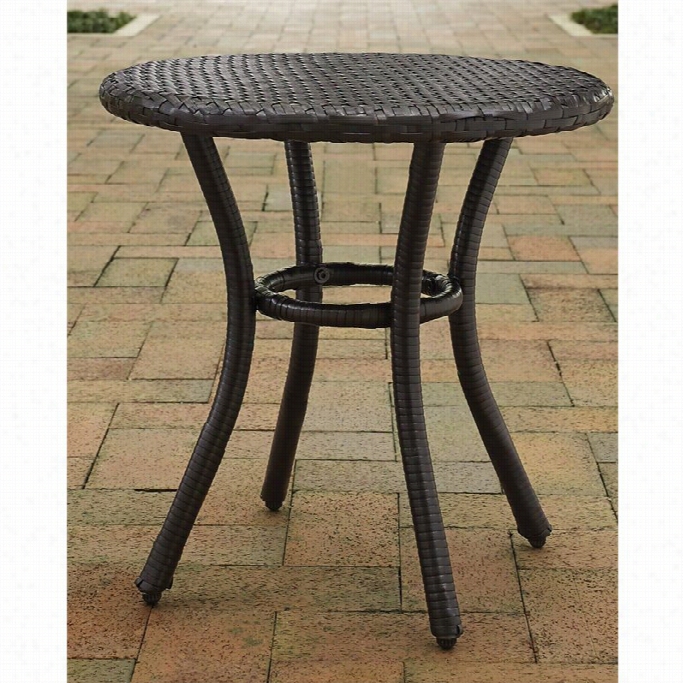 Crosl Ey Handle Harbor Outdoor Wicker Rounnd Side Table In Brown