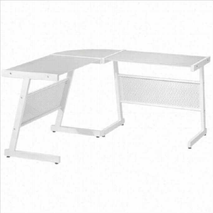 Eurostyle Luigi L Desk In White/pure Wite Glass