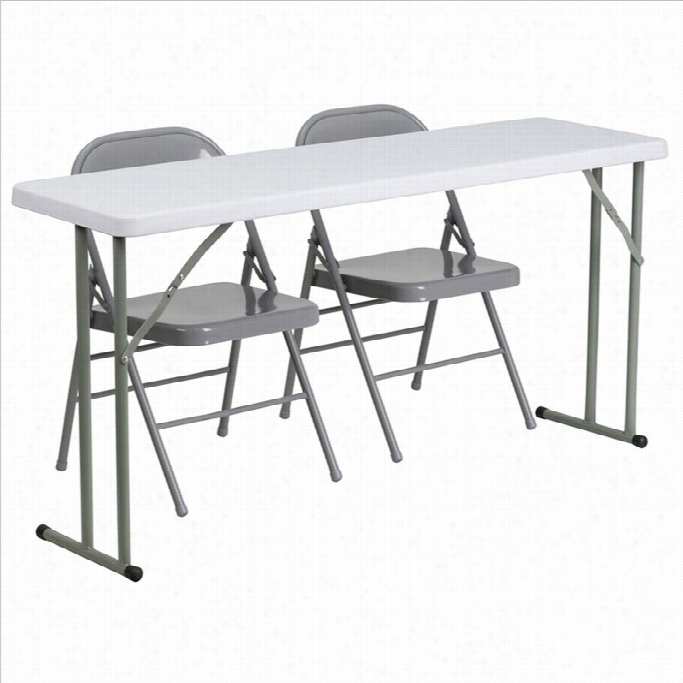 Flash Furniture Folding Training Table And 2 Folding Ch Airs In Gray And White