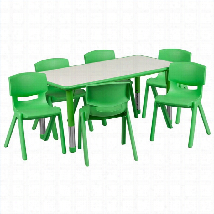 Flash Appendages Plastic Activity Table Set With 6 School Stacking Chairs In Green