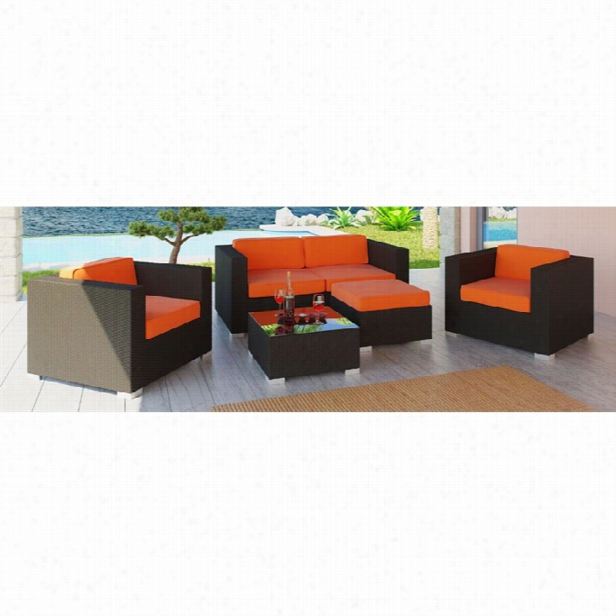 Modway Maoibu 5 Piece Outdoor Sofa Set In Espresso And Orange