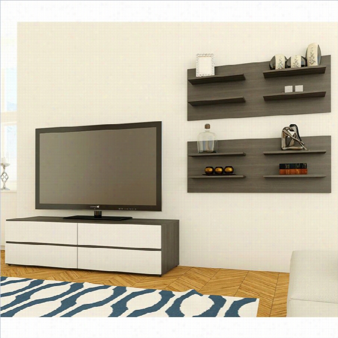 Nexera Allure Tv Staand In White Lacquer & Ebony With Wall Panel