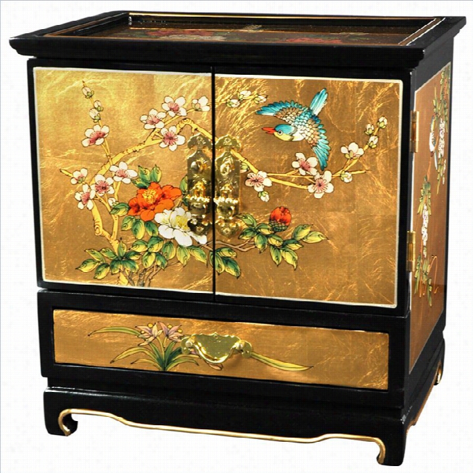 Oriental Furniture Empress Lacquer Jewel Box In Gol