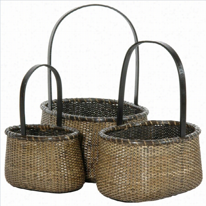 Eastern Al Furniture Round Handle Basket In Naturao ( Set Of 3 )