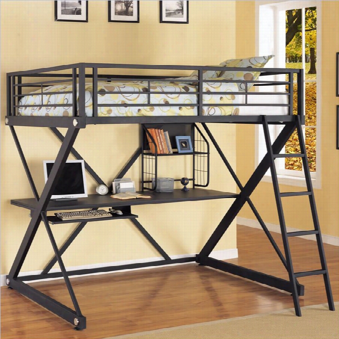 Powell Furnitre Z-bedroom Ull Size Study Metal Loft Bunk Bed In Powder--coat Black Finish