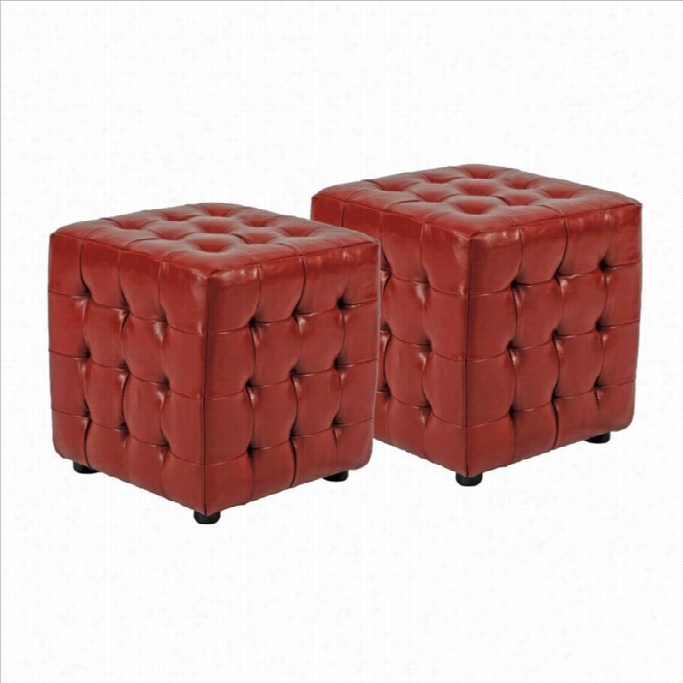 Safavieh Abigail Beech Wood Ottomans In Red (set Of 2)