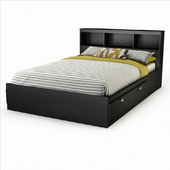 South Shore Affinato Full Bookcase Storge Bed In Solid Black