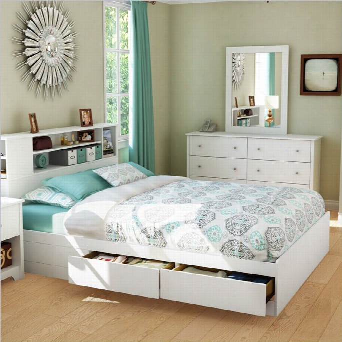 South Shore Brreakwaer Queen Bookcase Storag E Bed In Pure White