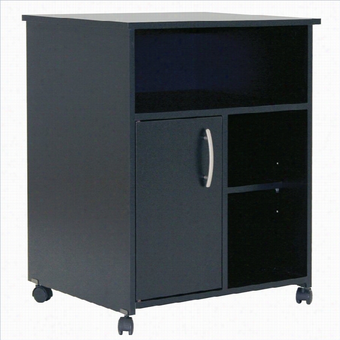 South Shore Fiesta Microwave Cart With Storage On Wheels In Pure Black