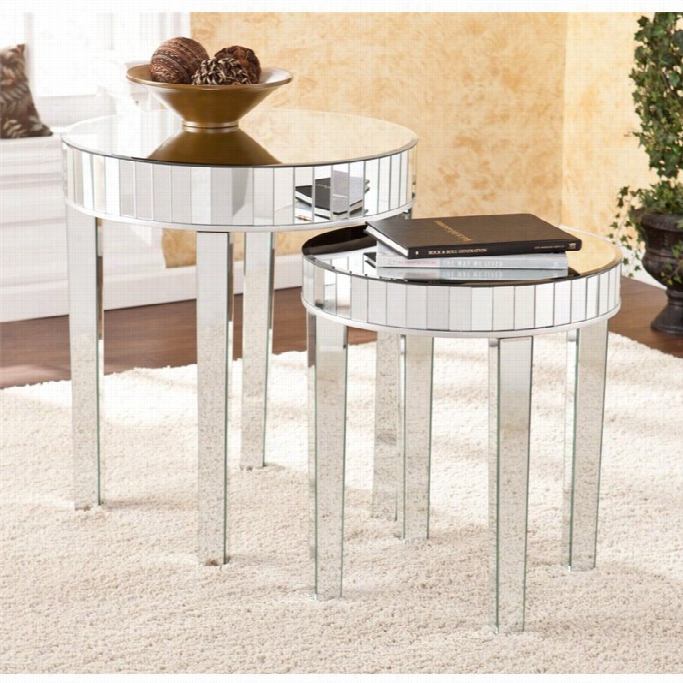 Southern Enterprises Round Mirrored Nesting Table In Silver
