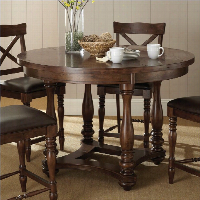 Stevs Silver C Ompany Wyndhamround Counter Height Dining Table In Distressed Tobacco