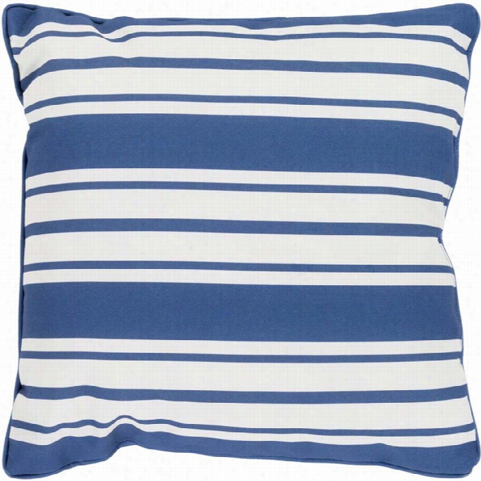 Surya Nautical Stripe Poly Fill 16 Square Pillow In Cobalt