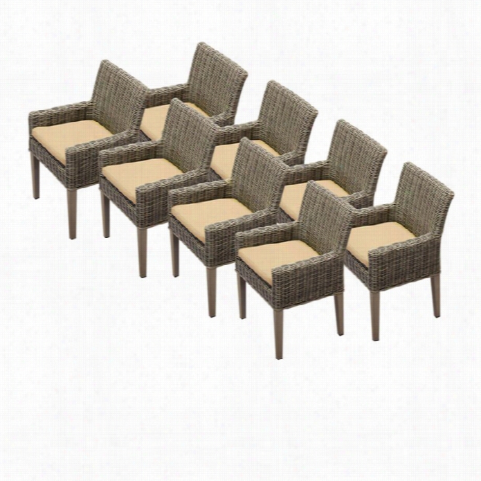 Tkc Headland Cod Wicker Patio Arm D Ining Chairs In Sesame (set Of  8)